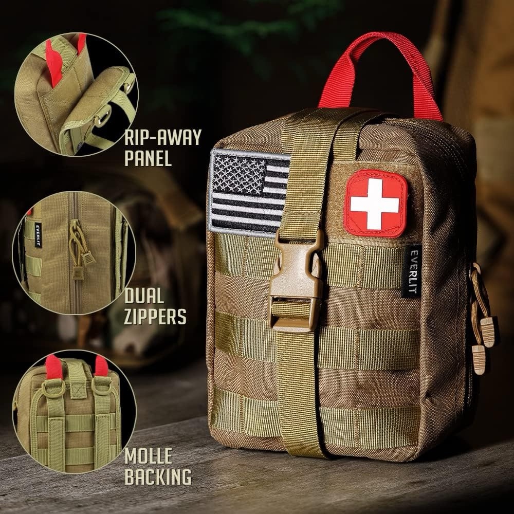 EVERLIT 250 Pieces Survival First Aid Kit IFAK EMT Molle Pouch Survival Kit.